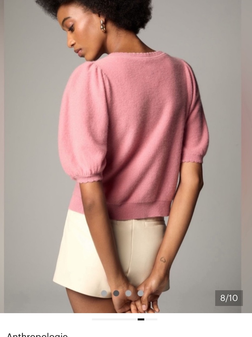 Maeve Pink Button-Front Puff Sleeve Cashmere Cardigan - Picture 6 of 6